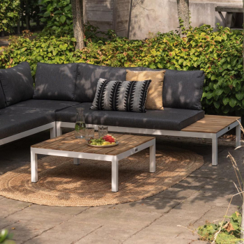 Preview: EXOTAN® Design Gartenlounge Set La Vida Teak Weiss inkl. Kissen Grau